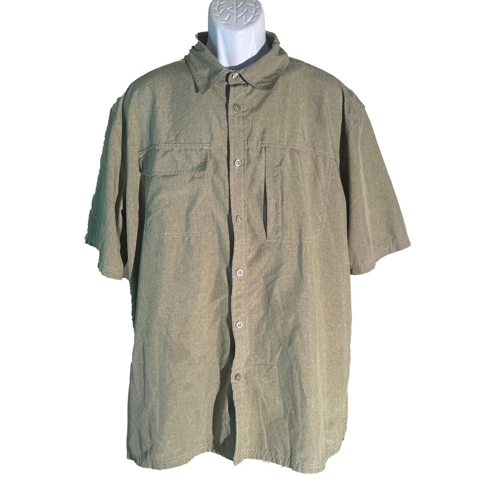 RUSTIC RIDGE men's Short Sleeve Button Down Vented‎ Outdoor Shirt Green XL
